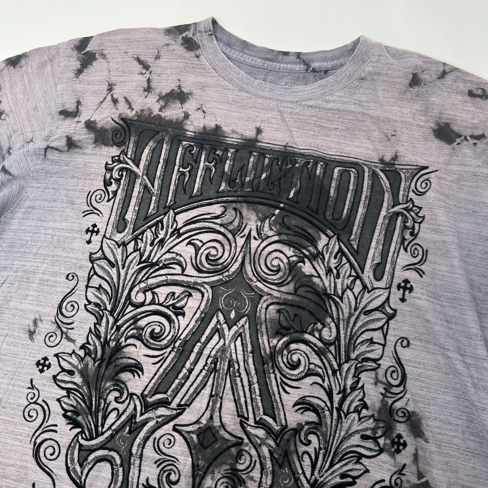 Affliction Y2K T-Shirt‎ Embroidered Seams Large Logo Print Size XL Purple